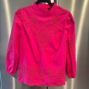 J. Crew Pink Mandarin Collar Eyelet Blouse Size Small